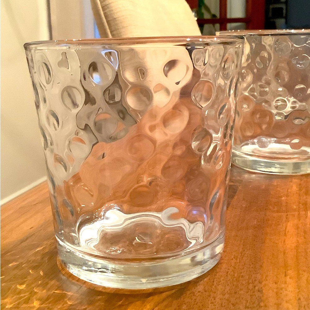 Vintage set of six Libby, clear bubble glass double old-fashioned glasses